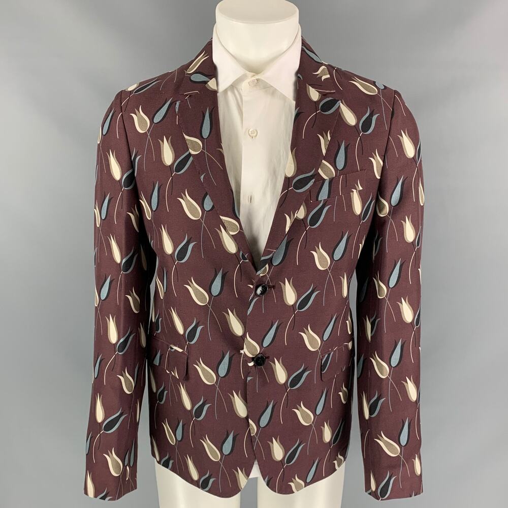 VALENTINO Size 38 Purple & Grey Floral Silk Notch Lapel Sport Coat